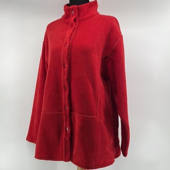 euro Joy fuzzy fleece Shacket button up unique stitches orange fall cozy sz lg - Picture 2 of 9